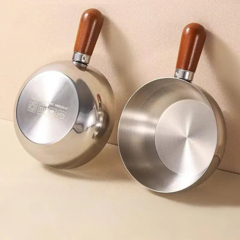 Chic Stainless Steel Noodle Pot for Individual Portions, Peach Wood Accents, Small Stovetop Pot Oasis Select