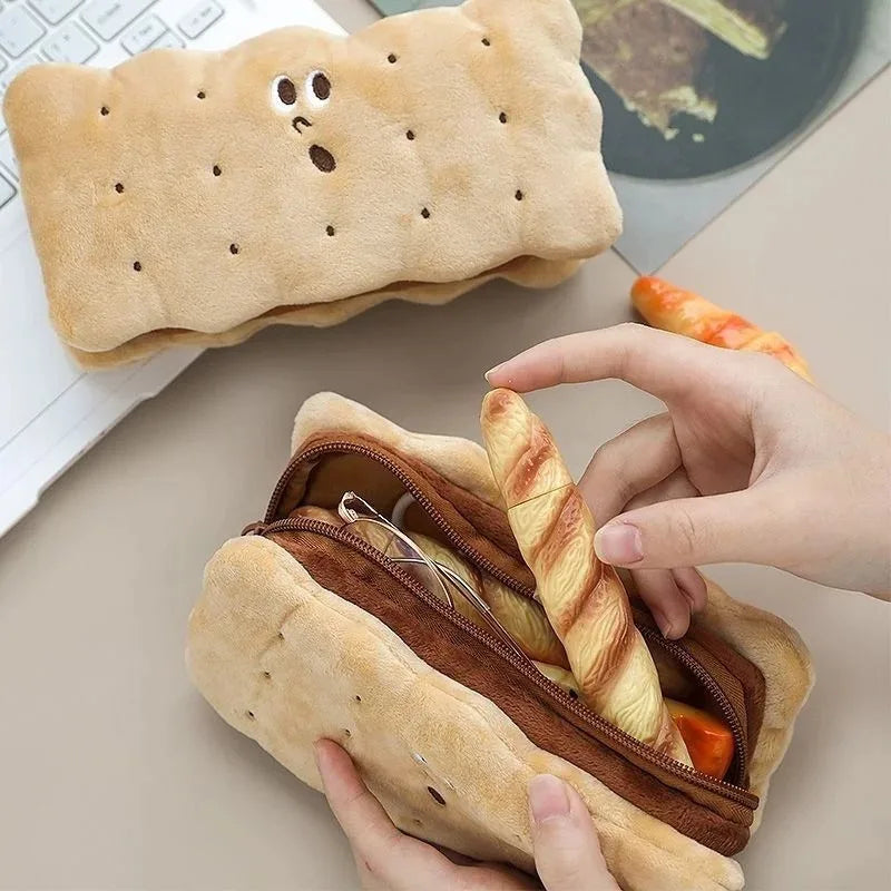 Sandwich Biscuits Plush Pencil Case Simple Large Capacity Pencil Bag Cute Stationery Box Student Stationery Storage Oasis Select