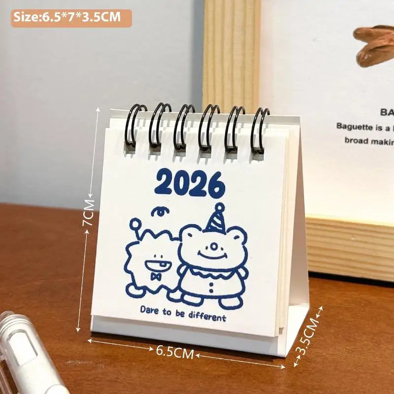 1Pcs Cartoon Portable Coil Monthly Calendar Planner 2026 Horse Year Mini Desk Calendar Office And Home Decor New Year's Present Oasis Select A8