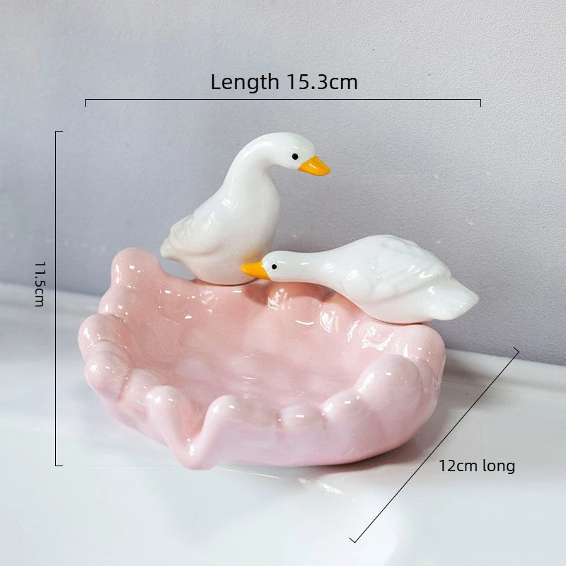 1pc Cute Duck Ceramic Soap Dish Decorative Soap Holder Craft Ornament Bathroom Counter Washroom Daily Storage Decor Accessory Oasis Select A