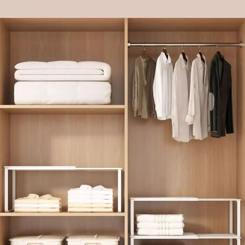DIY Metal Closet Shelf Expandable Adjustable Wardrobe Organizer Retractable Stackable Shelves Bathroom Oasis Select