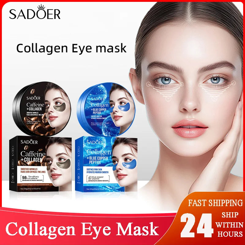 SADOER Caffeine Crystal Collagen Eye Mask Anti Dark Circles Ant -Aging Anti Wrinkles Moisturizing Eye Patche Skin Care 1/2/4pcs Oasis Select
