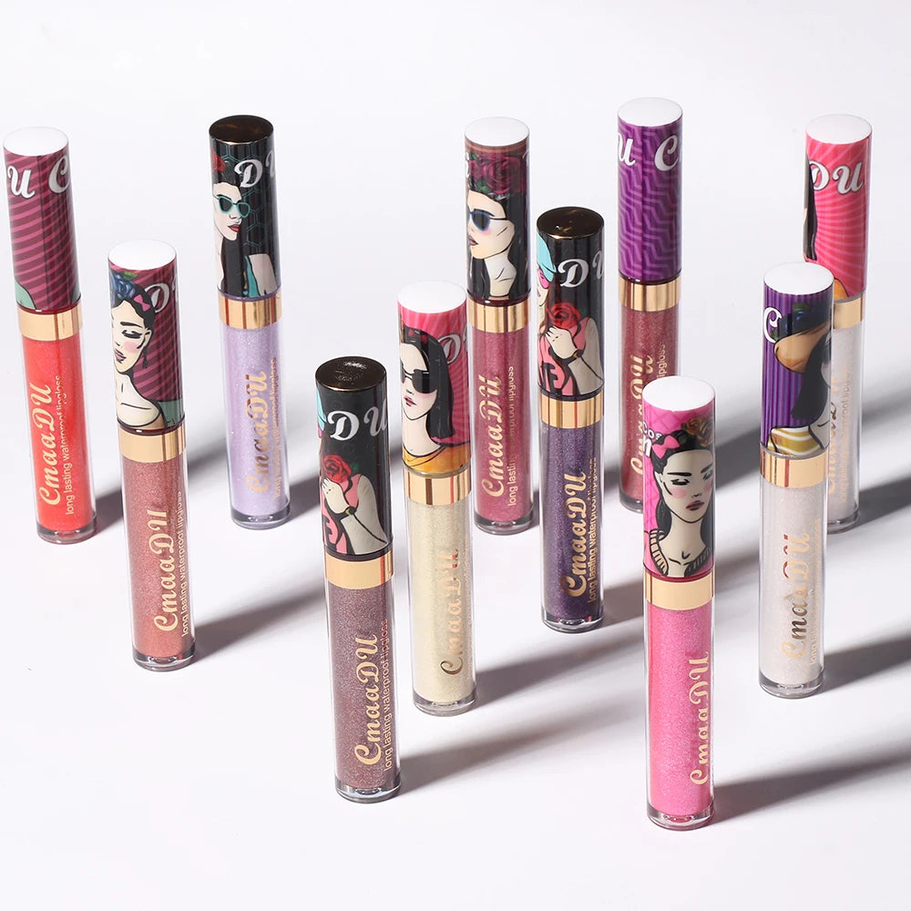 Metallic Pearlescent Shimmer Lip Gloss Lipstick Glitter Lip Glaze Long-Lasting Waterproof Not Transferable High Pigment Y2K Gift Oasis Select