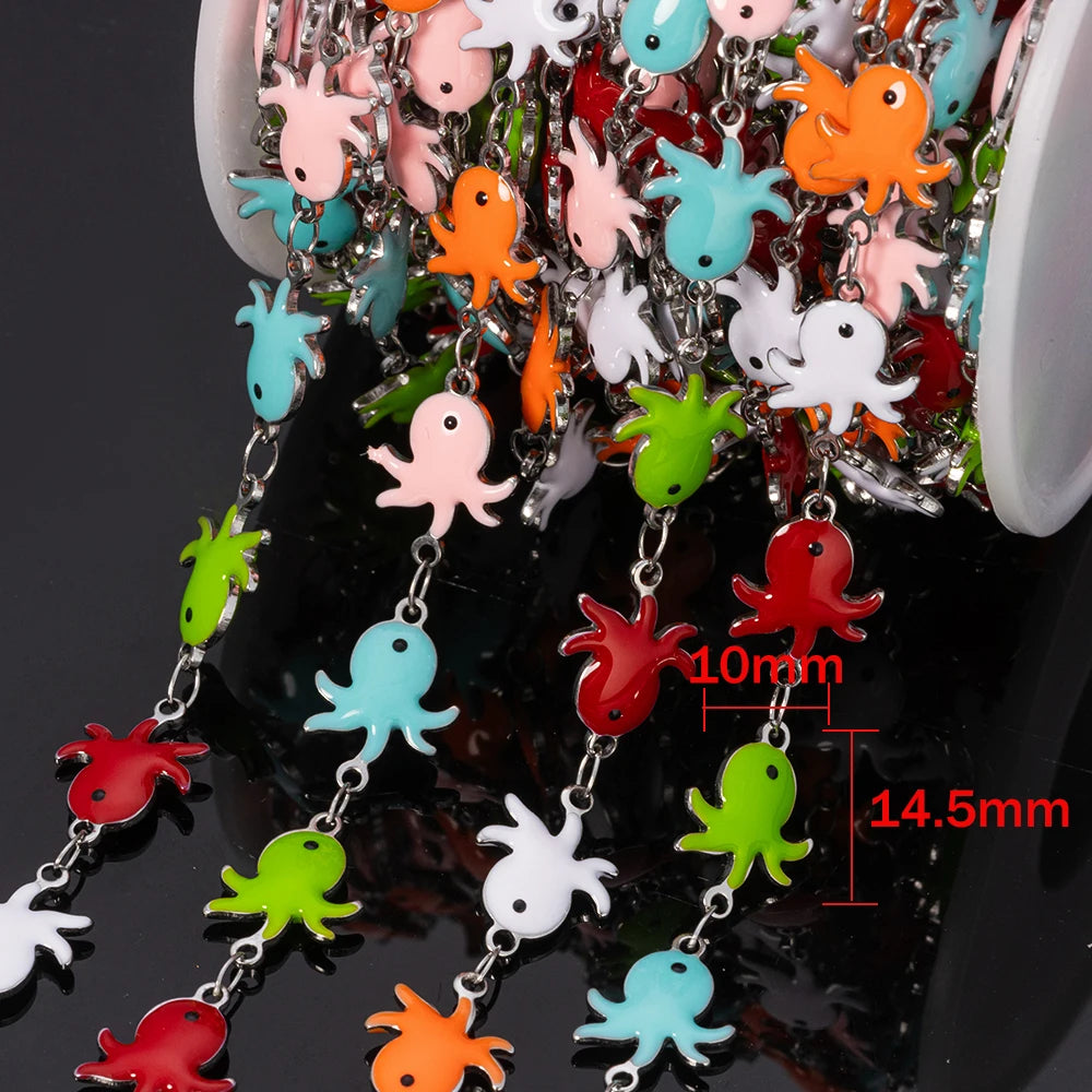 1m Stainless Steels Ocean Animal Oil Drip Chain Enamel Link for Women DIY Crafting Bracelet Jewelry Making Supplies Findings Oasis Select Steel Octopus