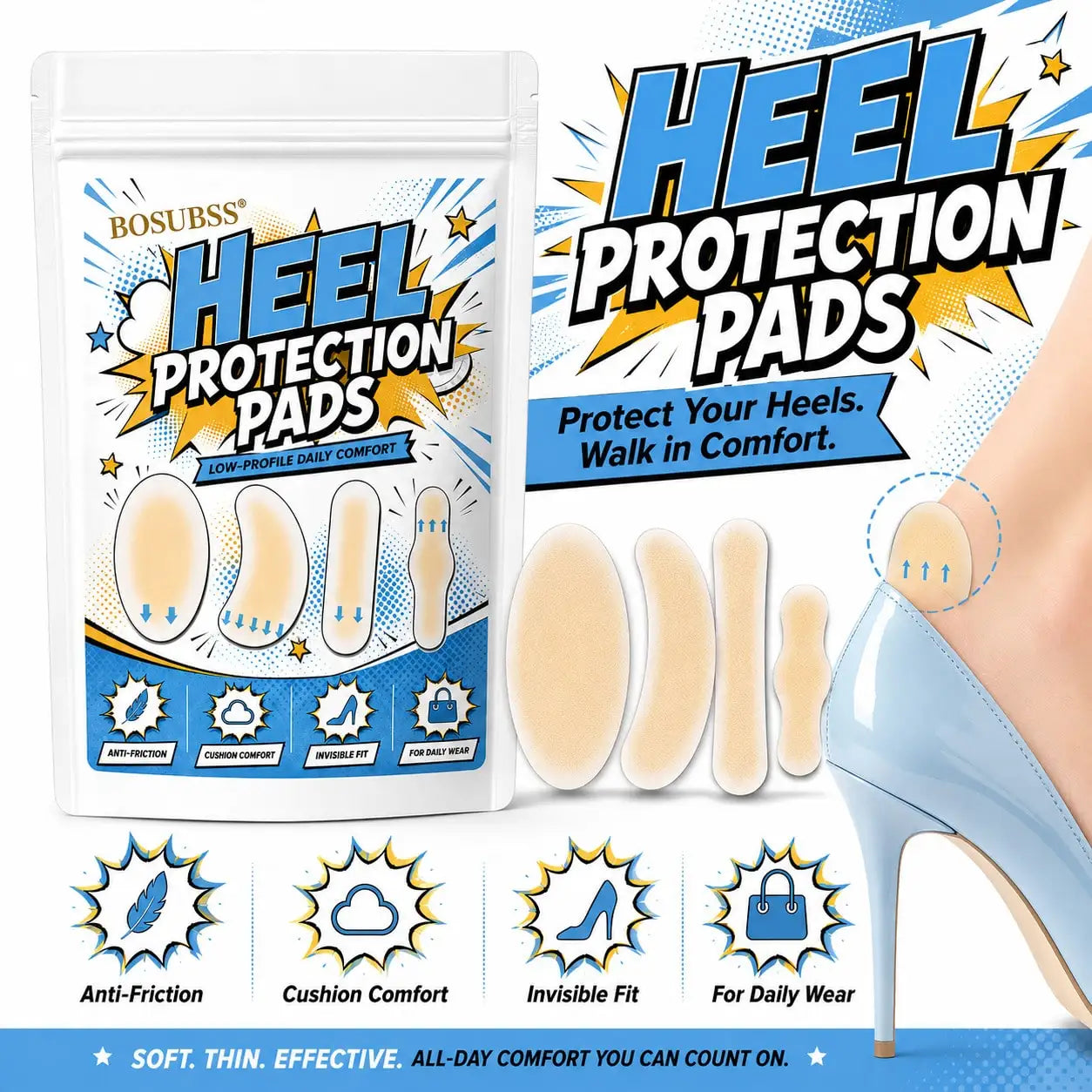 Soft Heel Protection Pads — Stop the Rub, Walk in All-Day Comfort 4/8pcs. Oasis Select 4pcs