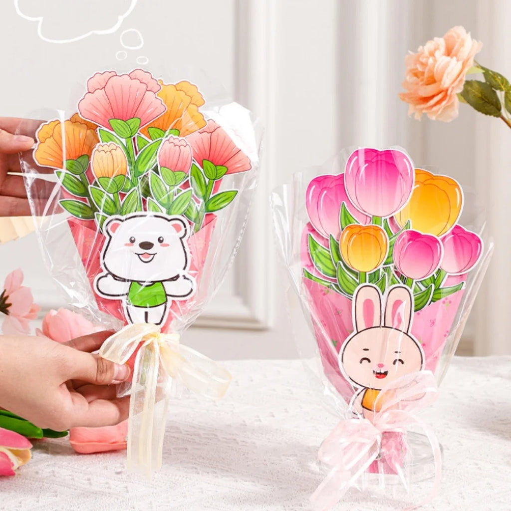 3D DIY Flower Bouquet Greeting Card Paper Craft Kit with Ribbon