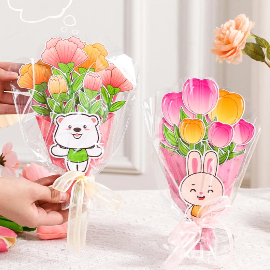 3D DIY Flower Bouquet Greeting Card Paper Craft Kit with Ribbon
