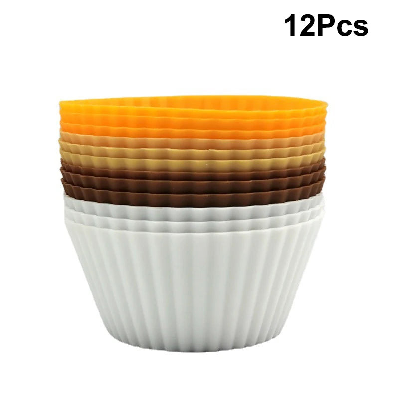 12/24Pcs Silicone Cake Mold Round Shape Muffin Cupcake Baking Molds Pudding Jelly Cup Pastry Home Kitchen Bakeware BPA Free Oasis Select 12Pcs Warm color