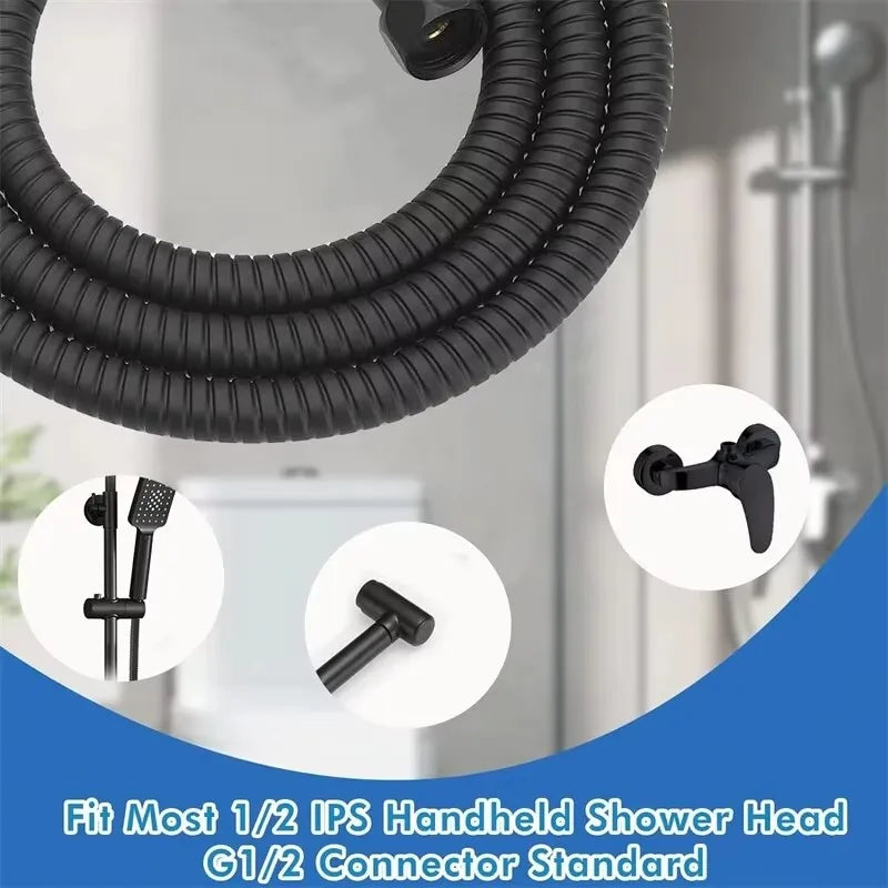 1.5/2/3M Black PVC Flexible Shower Hose Long Bathroom Shower Water Hose Extension Plumbing Pipe Pulling Tube Bath Accessories Oasis Select