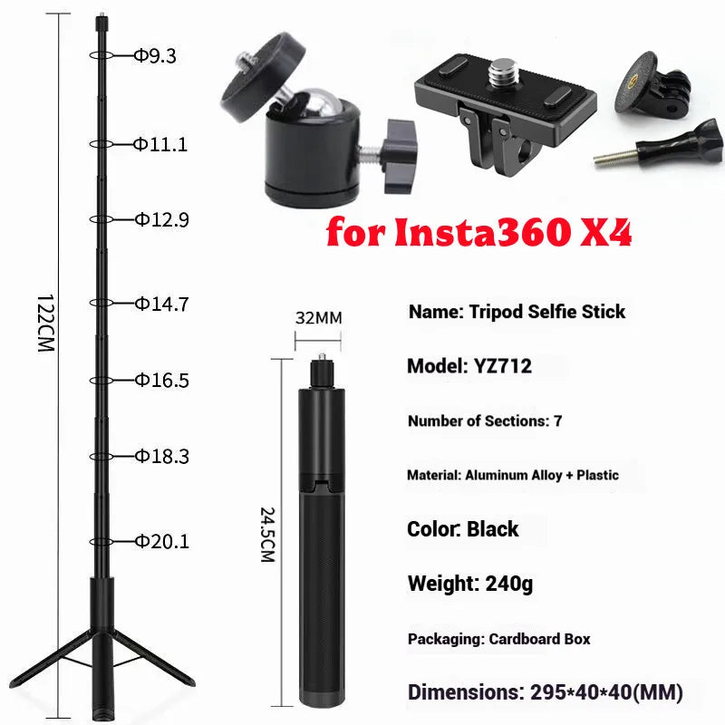 120cm Invisible Selfie Stick Tripod for GoPro, DJI & Insta360