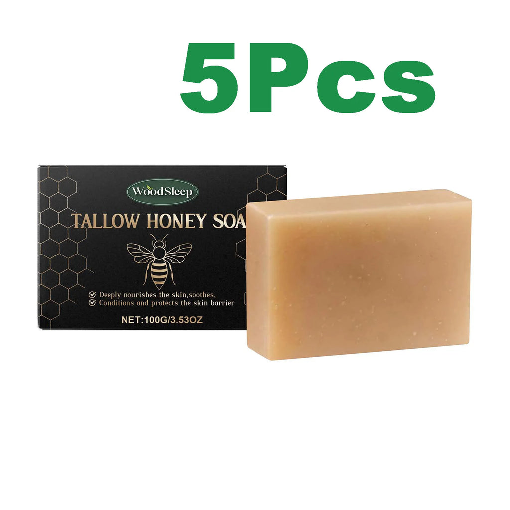 Tallow Honey Soap Bar Gentle Cleansing Bar for Face & Body Rich Lather Moisturizing Redness Relief Soften Smoothing Skin Care Oasis Select 5 x 100g Boxed