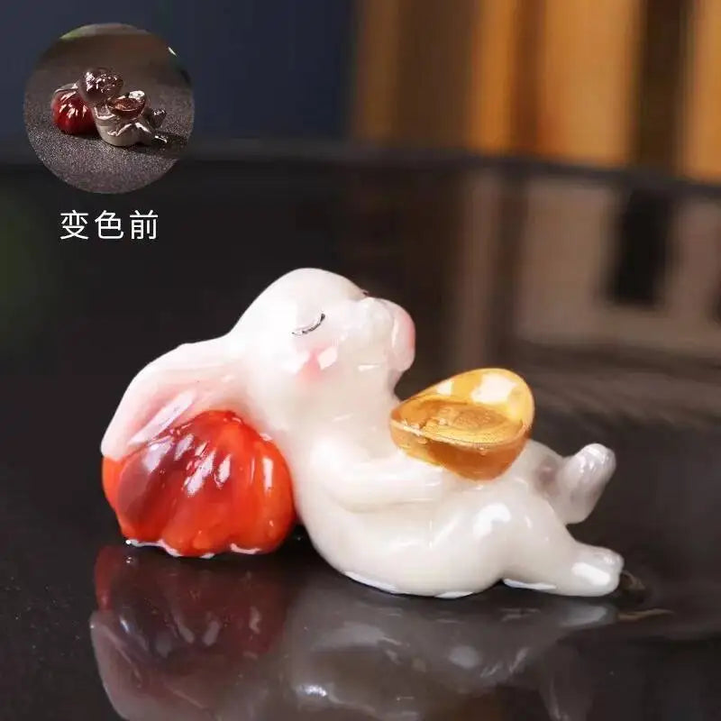 Color-changing Tea Pet Mini Rabbit Fortune Tea Table Tea Table Can Grow Resin Lovely Kungfu Tea pet Gift Oasis Select Tea Pet