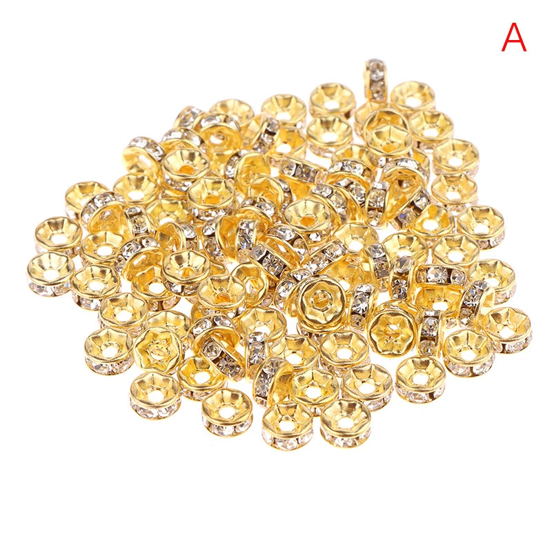 100pcs 5/7/10mm Rondelle Disc 316 Stainless Steel Crystal Spacer Beads With Rhinestone For Jewelry Making DIY Bracelet Oasis Select gold-5mm