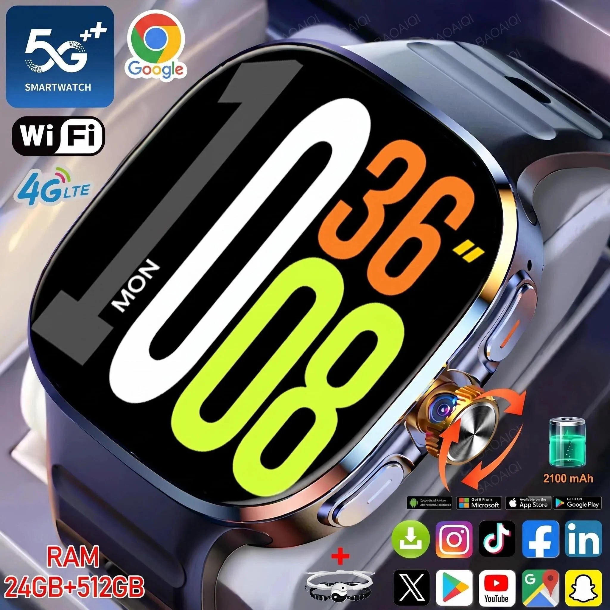 M99 Android Smart Watch 2.4inch Amoled 5G LTE Smartwatch With 900W Rotary Camera GPS WIFI Sim Card Slot NFC App Store Oasis Select