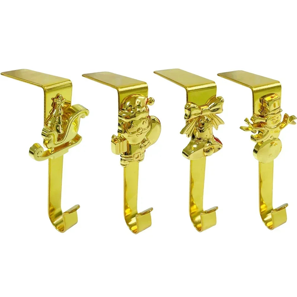 Set of 4 Christmas Stocking Hooks for Fireplace Mantel Use Featuring Seasonal Designs to Enhance Holiday Decoration Oasis Select gold China Mainland