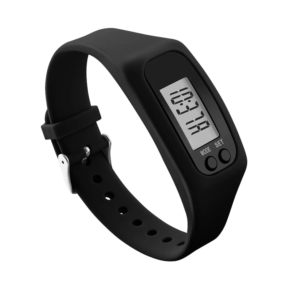 LED Pedometer Bracelet Wrist Calorie Counter 12/24H Time Display Step Counter Watch Silicone Step Tracker for Outdoor Sports Oasis Select black China Mainland