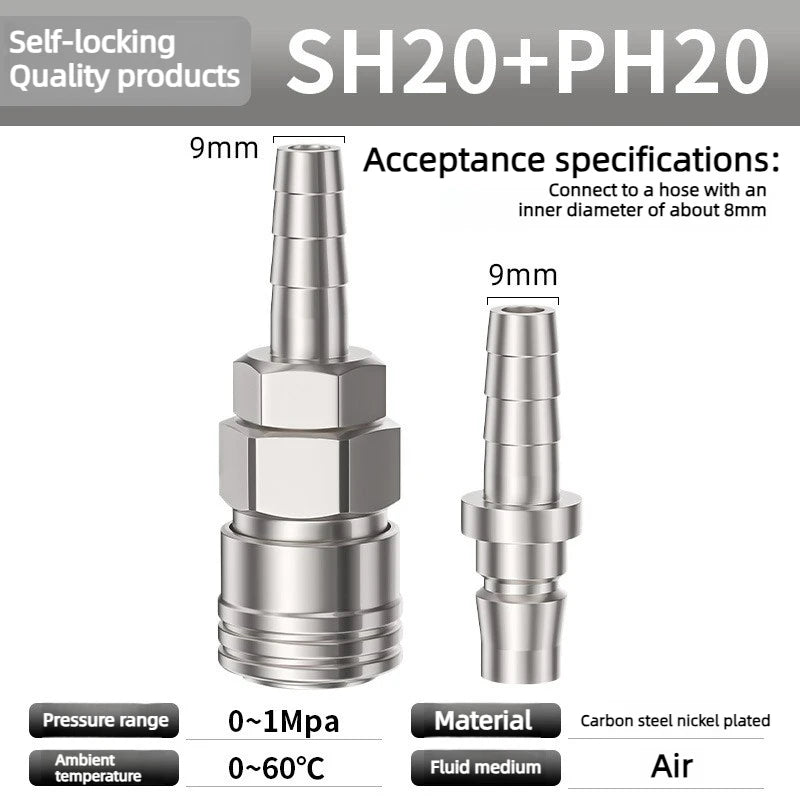 Pneumatic Fitting C Type Self-locking Quick Coupling Connector Coupler SP PP SM PM SH PH SF PF 10 20 30 40 For Air Compressor Oasis Select SH20 and PH20 Self locking