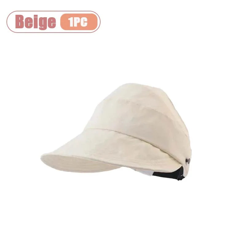 1-5PCS Women‘s Summer Sun Protection Hat Visor Face Cover Bucket Cap Korean Style Baseball Hat for Outdoor Beach Travel Oasis Select Beige-1PC