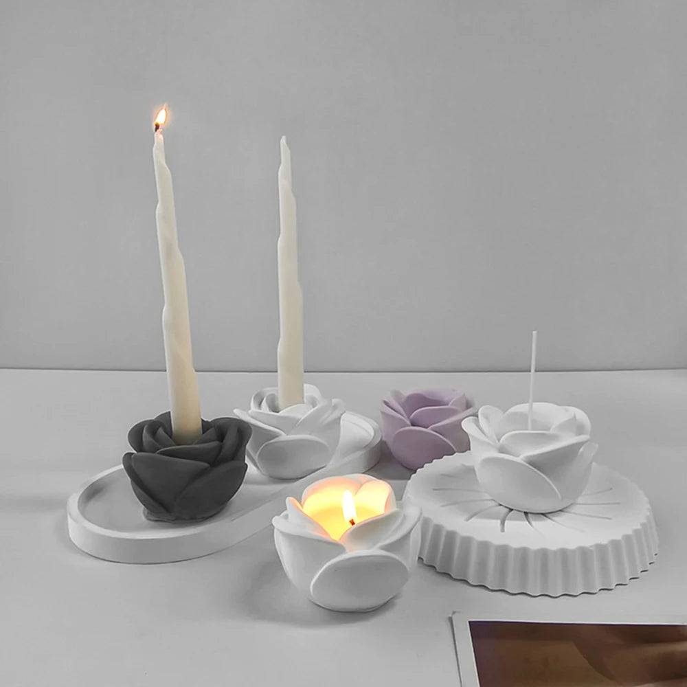 Rose Candle Holder Mold High-Quality Candle Holder Molds Flower Candlestick Silicone Mould Long Pole Candle For Artisan Gifts Oasis Select