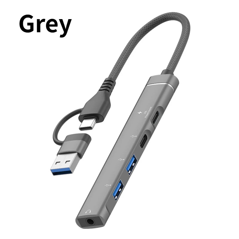 USB+Type-C To 3.5mm Audio Adapter OTG USB hub to Laptop Universal Computer Docking Station Splitter, for pc multiport Adapter Oasis Select GRAY