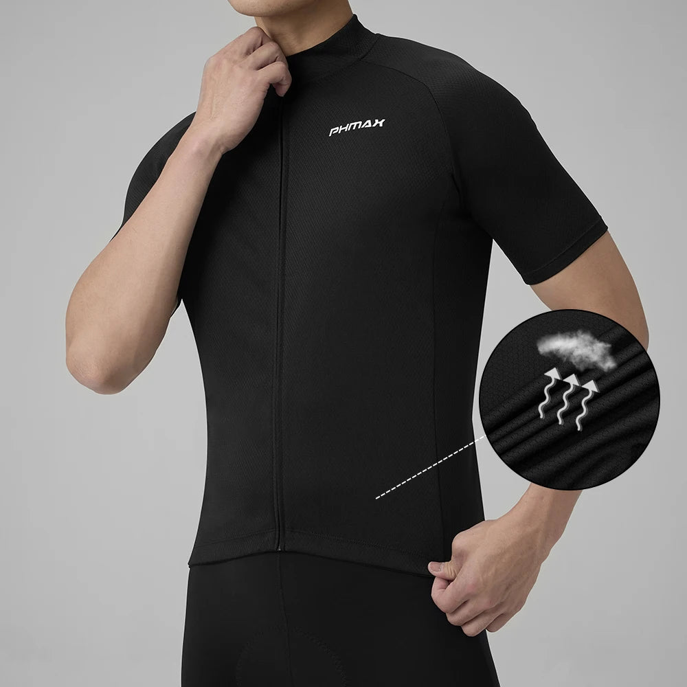 PHMAX Cycling Jersey Black Breathable Cycling Racing Tops Summer Sun Protection Short Sleeve MTB Road Cycling Sports Shirt Oasis Select