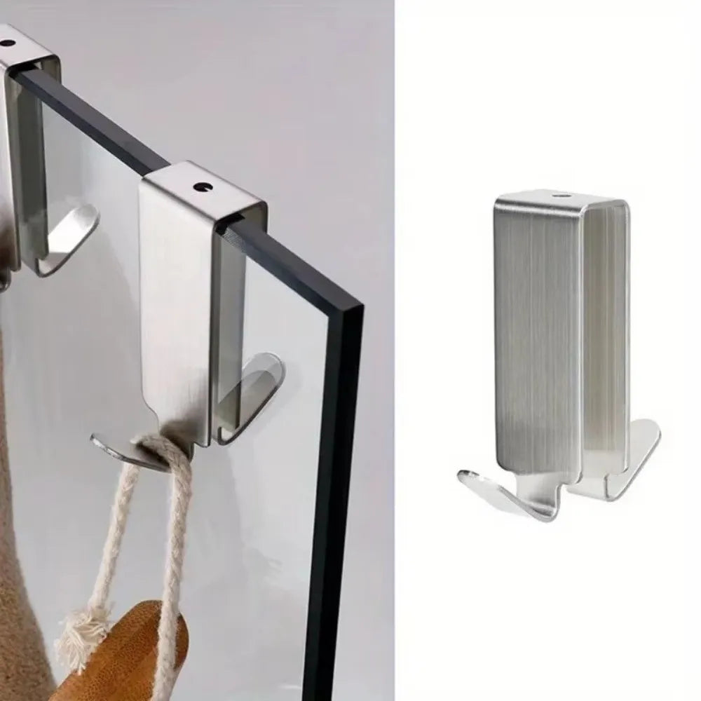 Stainless Steel Shower Door Hook Easy Install No Drilling Bathroom Hook Double Side Door Mount Hanger Shower Towel Rack Oasis Select