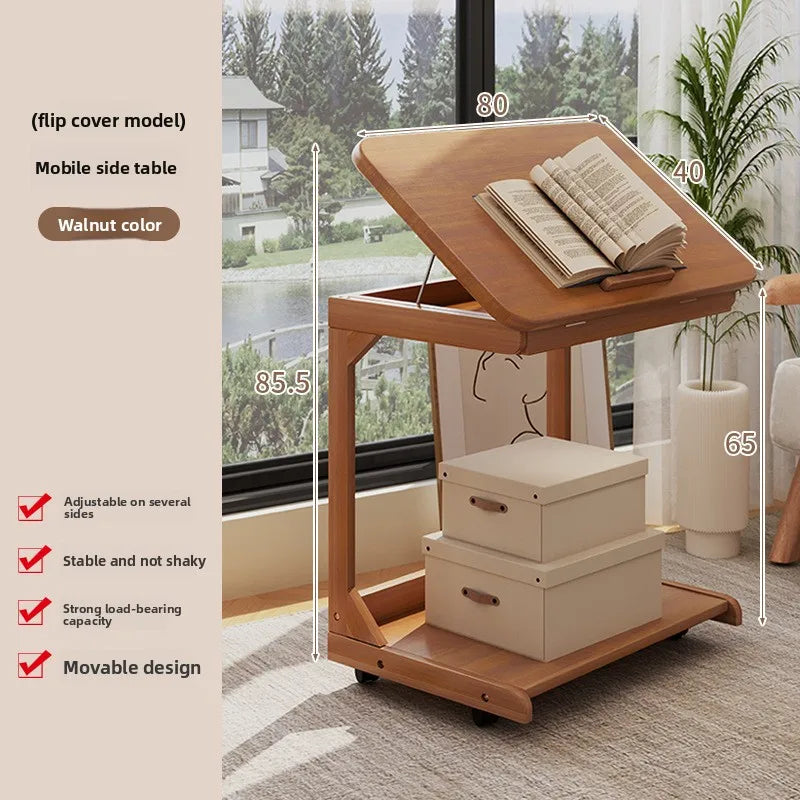 Multi-functional Coffee table removable flip mini sofa side table storage rack bedroom bedside table with wheels Oasis Select FG-HT-80CM