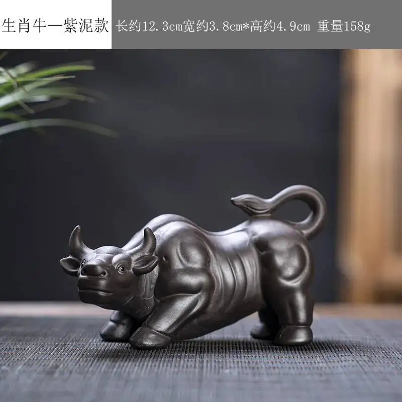 Zisha Twelve Zodiac Creative Tea Pet Ornaments Nurturable Tea Play Tea Accessories Cute Zodiac Small Ornaments Oasis Select Purple Clay x Cow