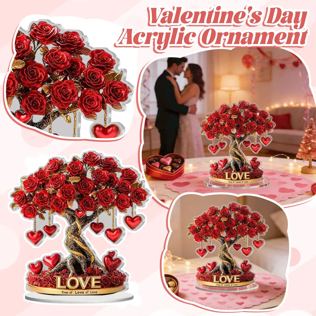 Valentine's Day Rose Heart Tree Acrylic Desktop Decoration Holiday Desktop Ornament Oasis Select