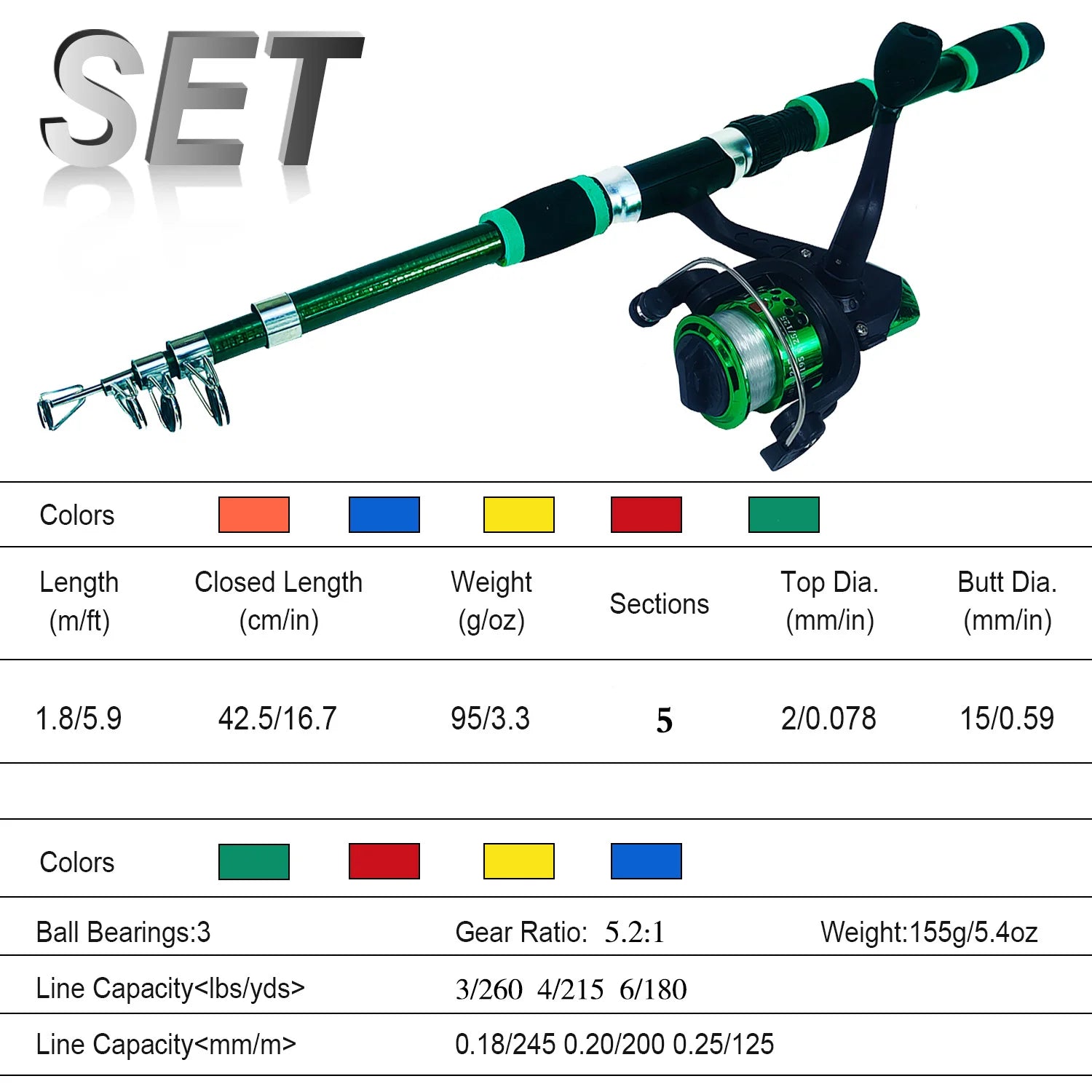 Ultra short rod wheel set 1.8m children's fishing rod and gear set Oasis Select