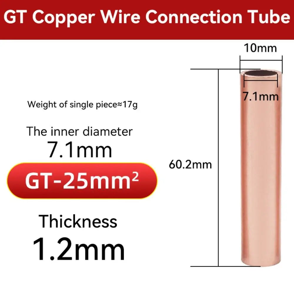 Ferrule Lug Connector Crimp Terminal GT Copper Wire Cable Hole Passing Connecting Sleeve Tube GT-10/16/25/35/50/70/95/120mm2 Ter Oasis Select GT-25mm2