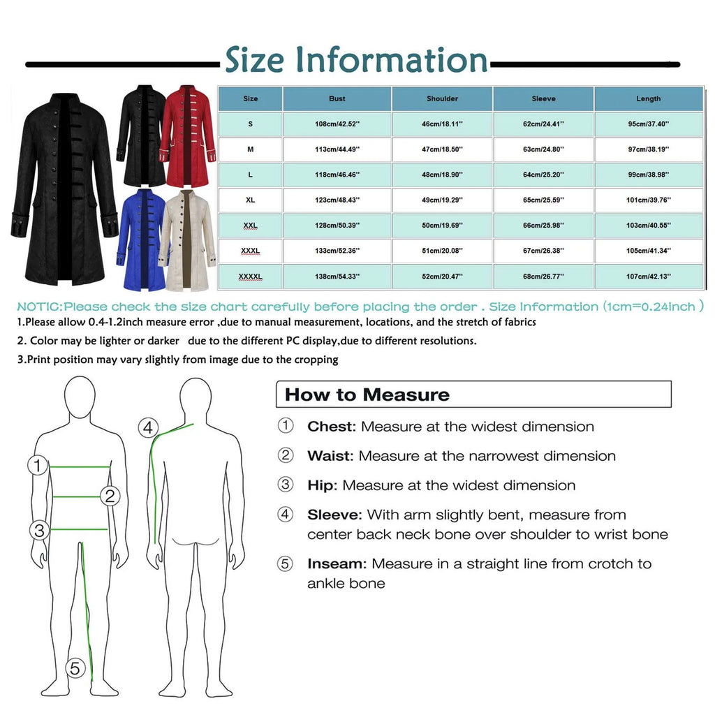 Men's Medieval Gothic Frock Coat | Victorian Renaissance LARP Costume Frock Coat Oasis Select