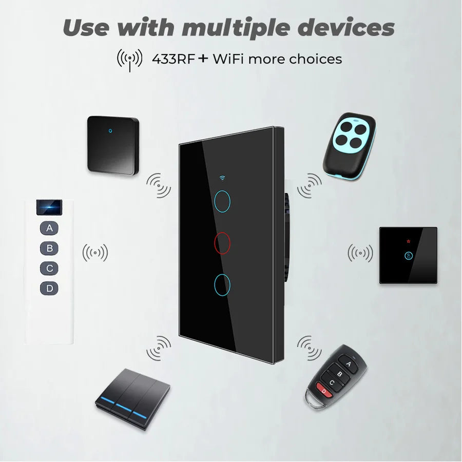 Tuya WiFi Touch Wall Smart Switch 1/2/3 Gang Light Switch Without Neutral Line Smart Life APP Control Support Alexa Google Home Oasis Select