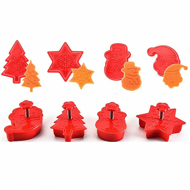 4Pcs Christmas Baking Mold Set DIY Tree Snowman Cookie Cutter Plunger for Gingerbread Fondant Cake Decorating Pastry Tools Oasis Select