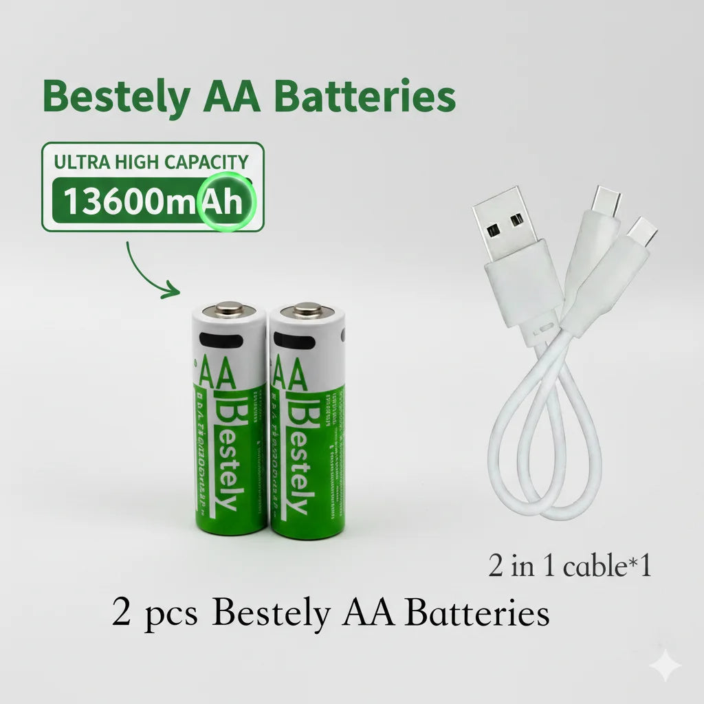 Hot selling AA 1.5V Constant Voltage, High Capacity ,Long Cycle USB-C Rechargeable BAT for Camera/Controller/Toys/Device Oasis Select 2 pcs Batteries