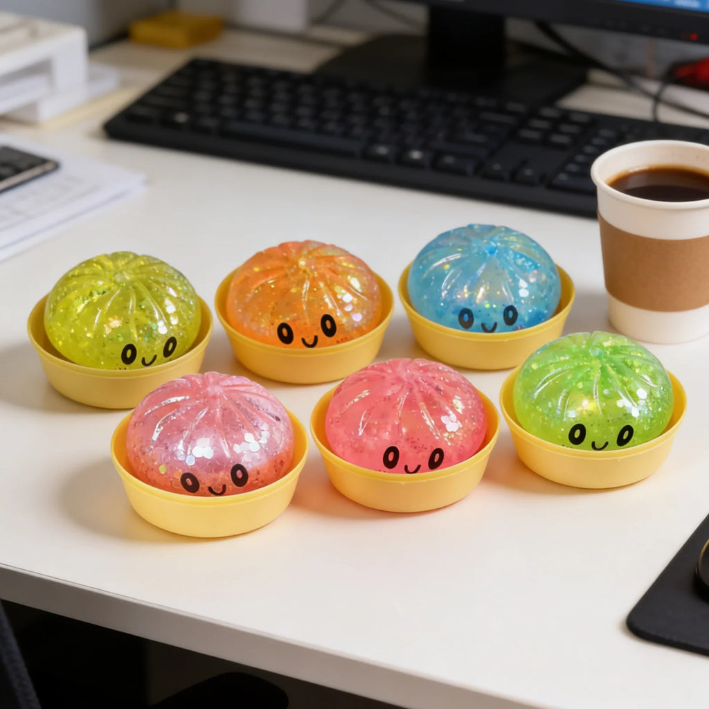 Glitter Squishy Dumpling Stress Relief Toy – Cute Pink Squeeze Squishy Stress Toy Oasis Select
