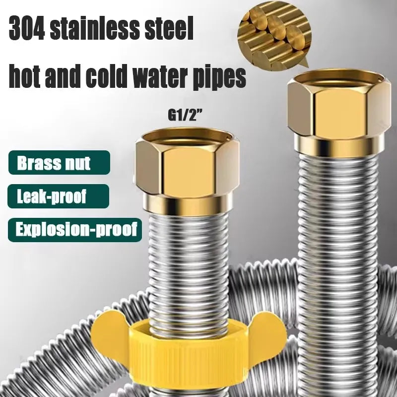 304 Stainless Steel 20-200cm Corrugated Pipe 1/2" BSP For Bathroom Water Heater Hose And Toilet Woven Explosion-Proof Water Pipe Oasis Select