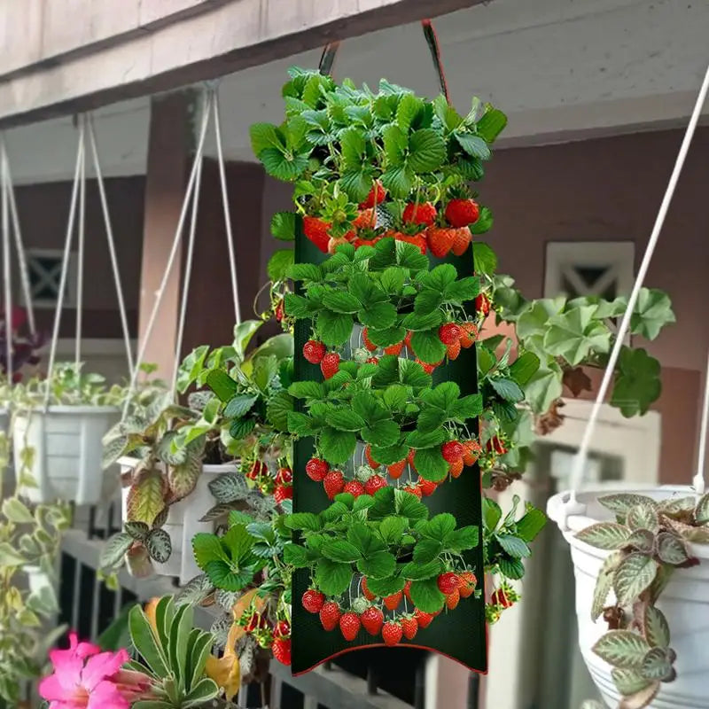 Tomato Planter Bag 8-Hole Hangable Fabric Pouch For Plant Aeration & Growth Gardening Bags For Tomatoes Roses Carrots Potatoes Oasis Select