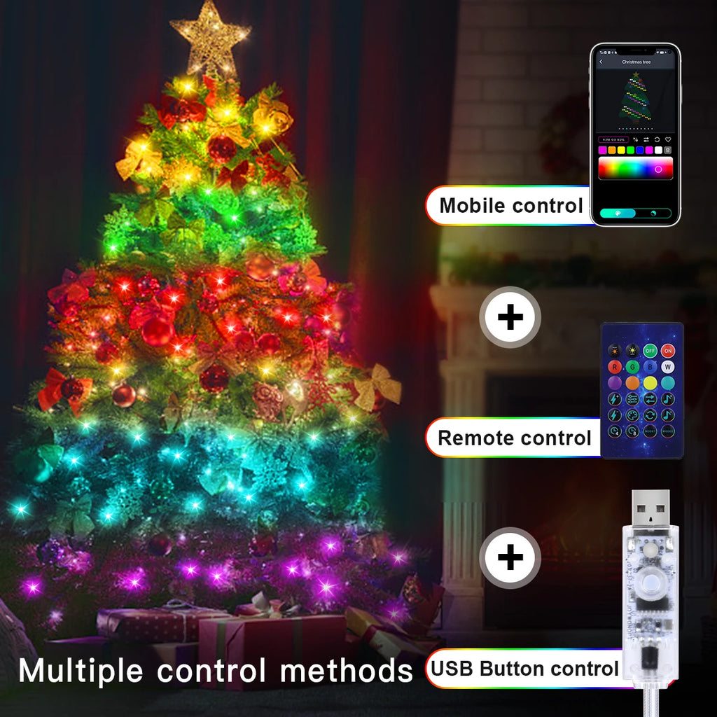 RGBIC Smart String Light 5m 10m 20m DIY LED Fairy Lights Programmable Bluetooth App USB Garland Home Birthdays Wedding Decor Oasis Select