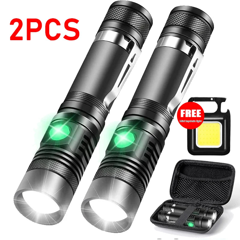 Super Bright T6 Flashlight USB Rechargeable Tactical Zoom Torch Portable Pen Clip Work Lamp Outdoor Camping Fishing Flashlight Oasis Select Set A