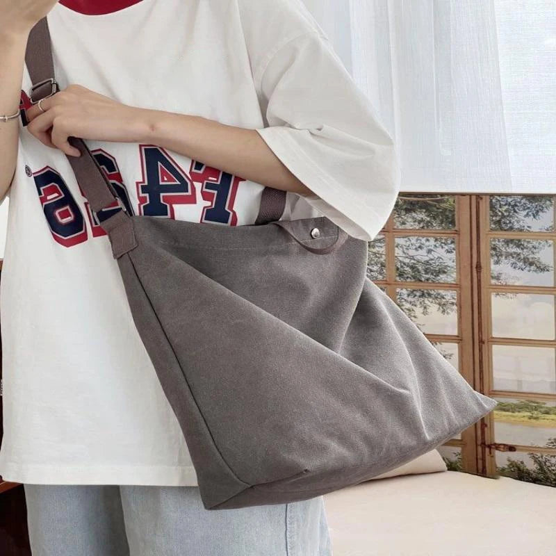 1Pcs Beige Canvas Tote Bag Adjustable Strap Large Capacity Shoulder Bag For School Commute Shopping Travel Oasis Select C