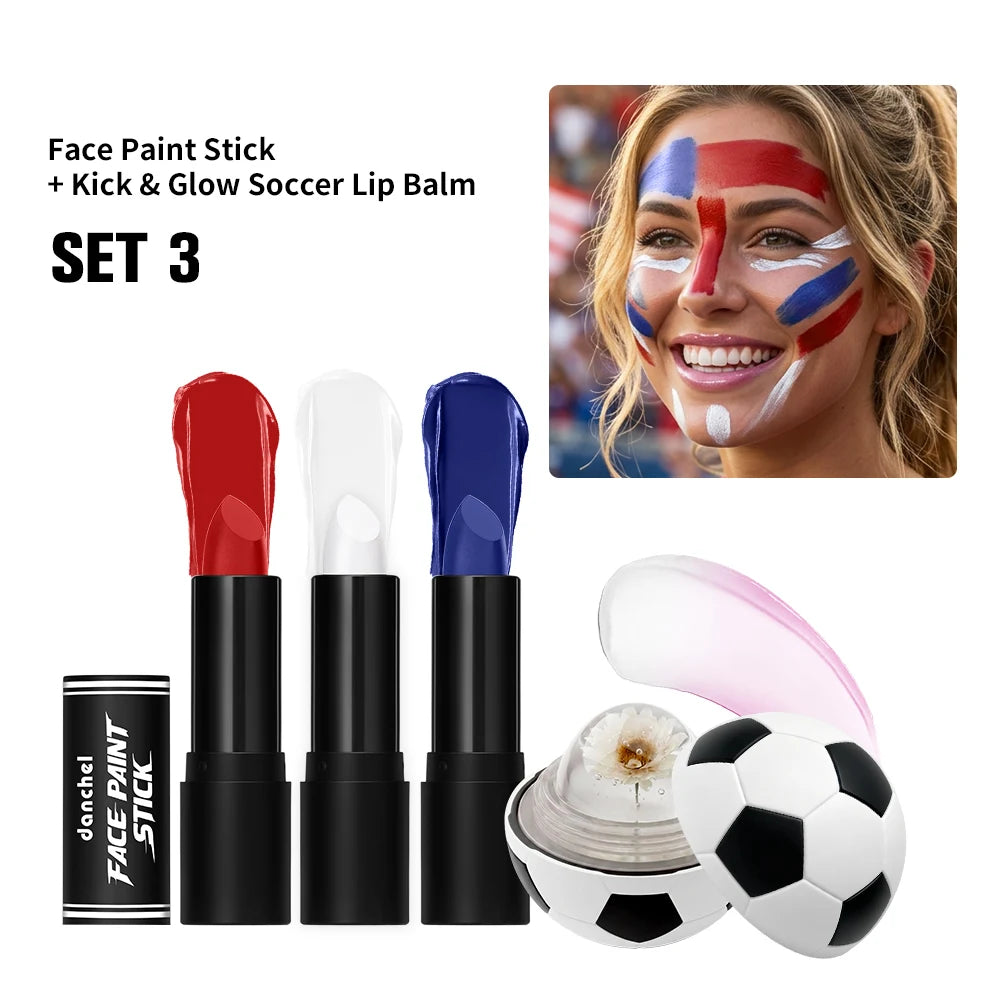 Face Paint Stick & Lip Balm Combo Waterproof High Colored Paint Stick for Cosplay Parties Sports Game Halloween Festivals Makeup Oasis Select SET 3