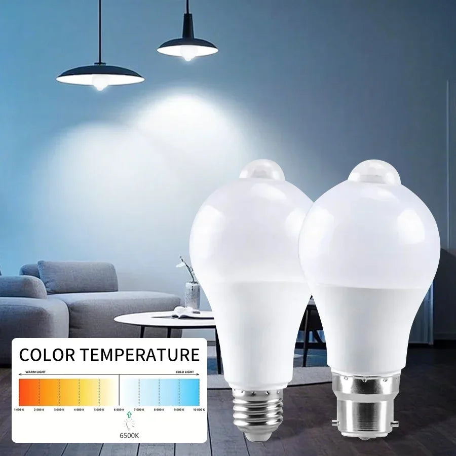 E27 B22 LED Motion Sensor Light Bulb 12W 15W 18W 20W Smart Bulb PIR Auto ON/OFF Night Light For Stairs Garage Bedroom Hallway Oasis Select