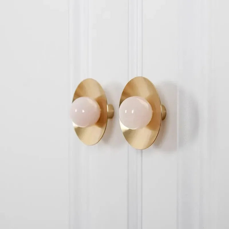 Natural Stone+solid Brass Kitchen Drawer Cabinet Handle Furniture Pink Crystal Knobs Hardware Cupboard Pull Oasis Select
