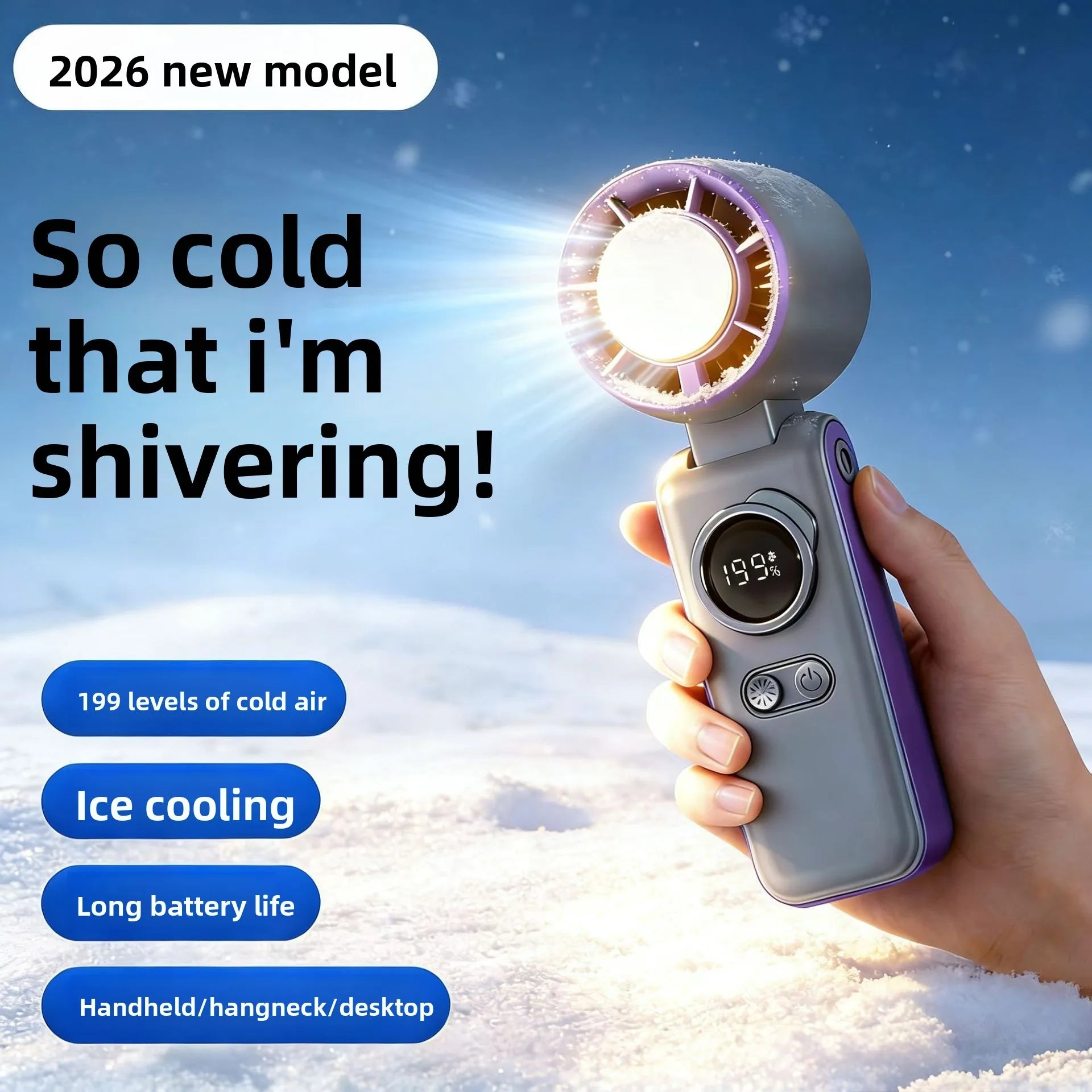 USB Handheld Turbo Fan | Digital Display, High-Speed Portable