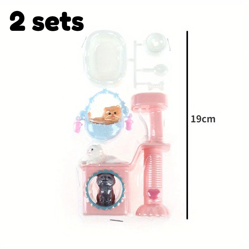 2 sets Dollhouse Item Kawaii Mini Dog Doll Accessories Puppy Cat Set Plastic Mini Items Toys for Children Funny Educational Toy Oasis Select 2 sets