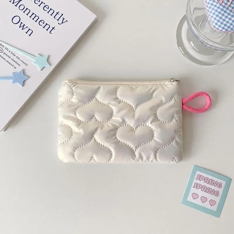 Heart Bow Coin Purse Zipper Cosmetic Pouch – Mini Organiser Zipper Coin Purse Oasis Select Heart White