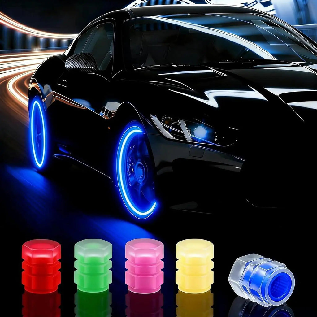 Fluorescent Night Glowing Valve Caps Luminous Valve Caps Night Glowing Decor Motorcycle Bicycle Wheel Hub Valve Stem Cap Oasis Select