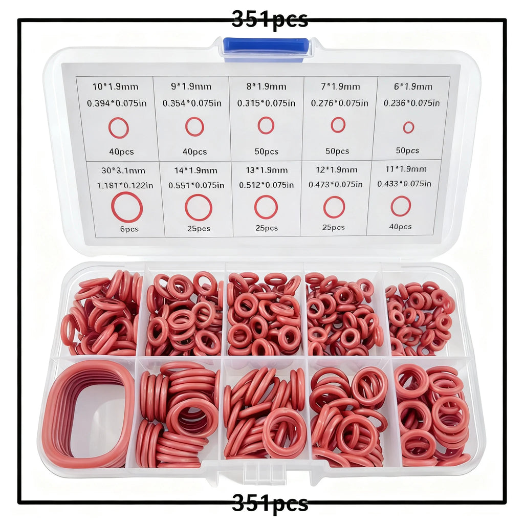 351pc Silicone O-Ring Set – 10 Sizes, Oil & Heat Resistant