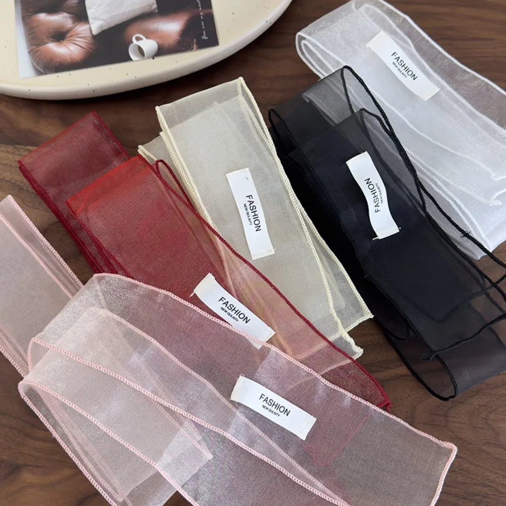 Decorative Solid Color Silk Scarf Y2K Thin Organza Headscarf Narrow Scarf Beach Oasis Select